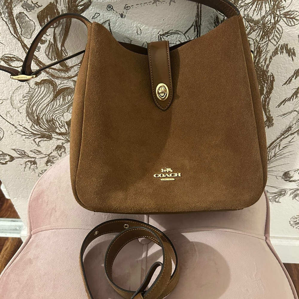 Coach Brown Shoulder Bag with Suede Finish